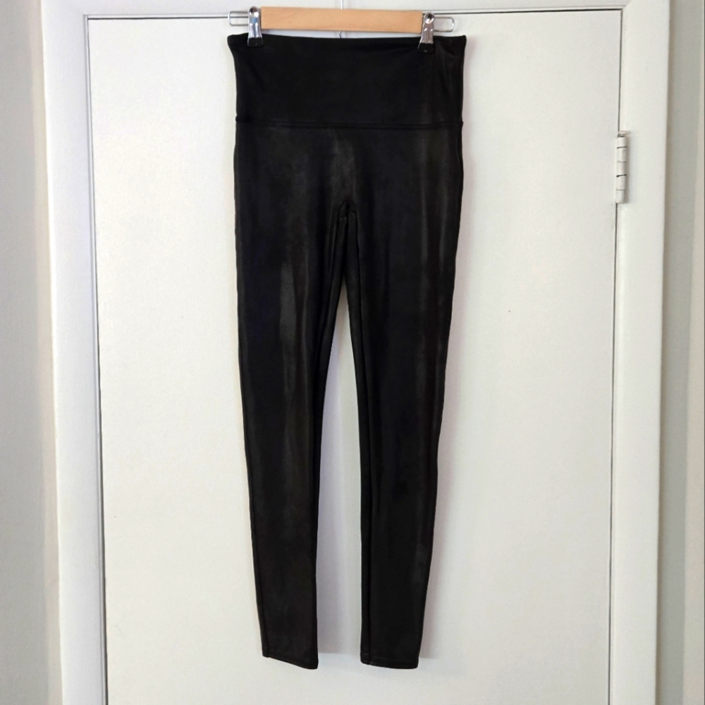 Spanx Full Length Black Leather Look Leggings Size Large